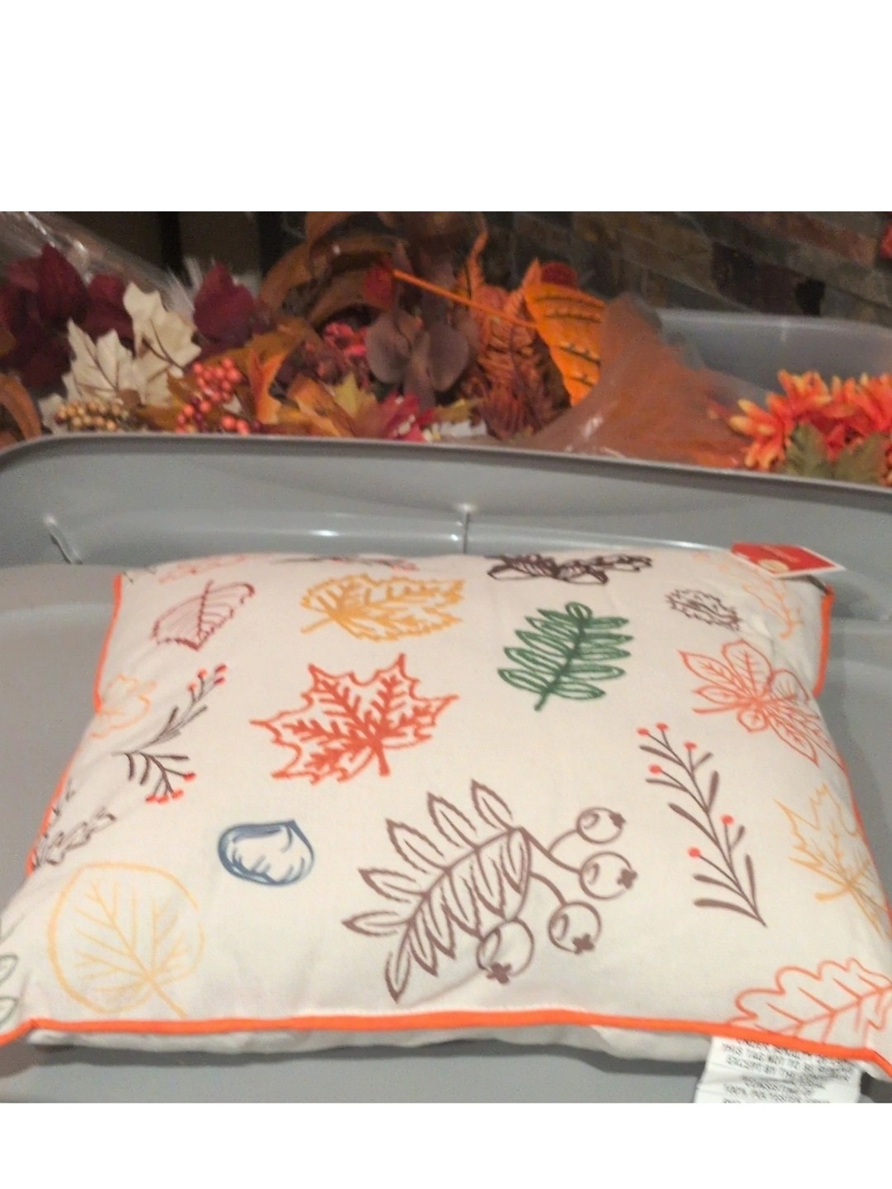Autumn Leaves Decorative Throw Pillow - Cream/Orange